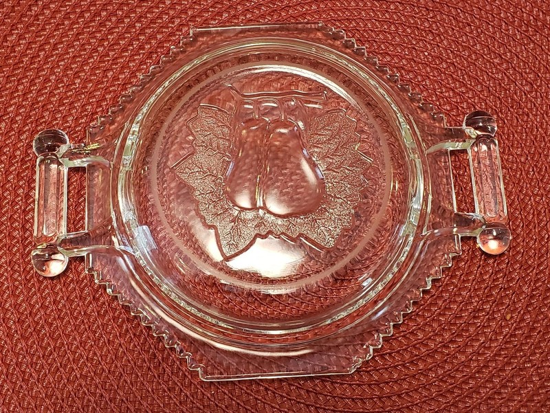 Vintage Unsigned Pressed Glass Two Piece Butter Dish, Domed Lid Cover, Handles gallery