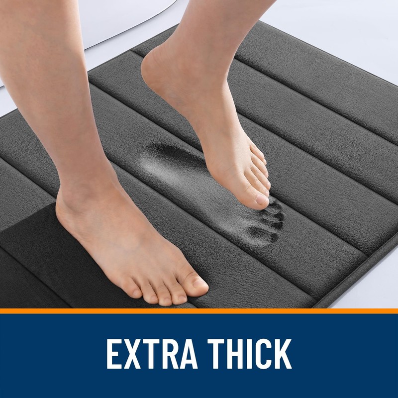 OLANLY Memory Foam Bath Mat 35x16, Super Soft Absorbent 35" X 16", Black gallery