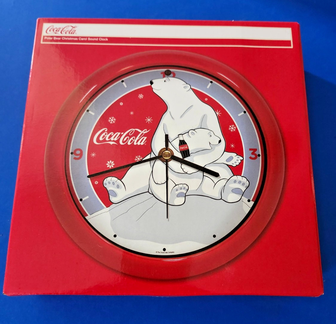 Coca-Cola Polar Bear and Cub by Mark Feldstein 8" sound wall clock Christmas NEW gallery