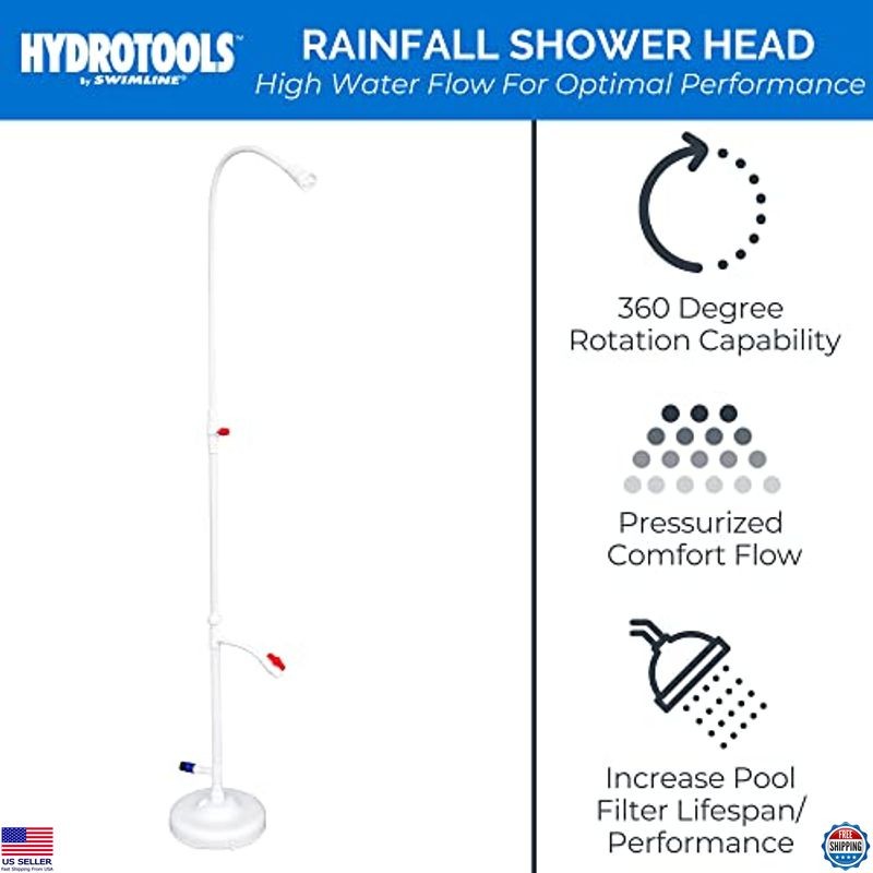 7ft Poolside Shower with Adjustable Head & Foot Tap, Garden Hose Compatible gallery