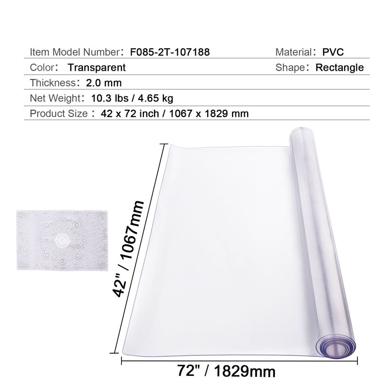 Clear Plastic Tablecloth Dimensions 42 x 72 Inch W/ 2.0 mm Thickness Rectangular gallery