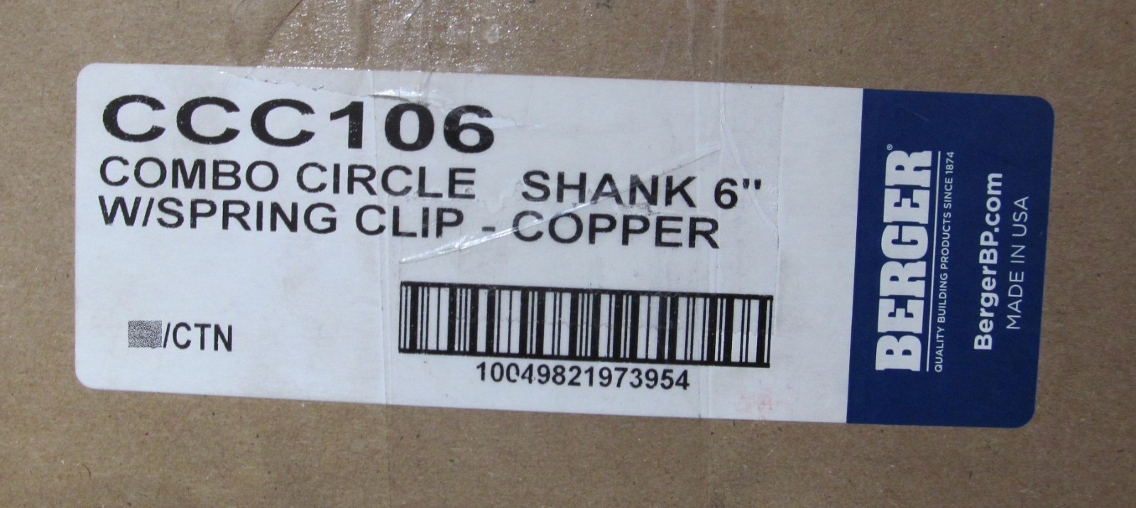2x BERGER CCC106 6" COPPER COMBO CIRCLE AND SHANK GUTTER HANGER W/SPRING CLIP gallery