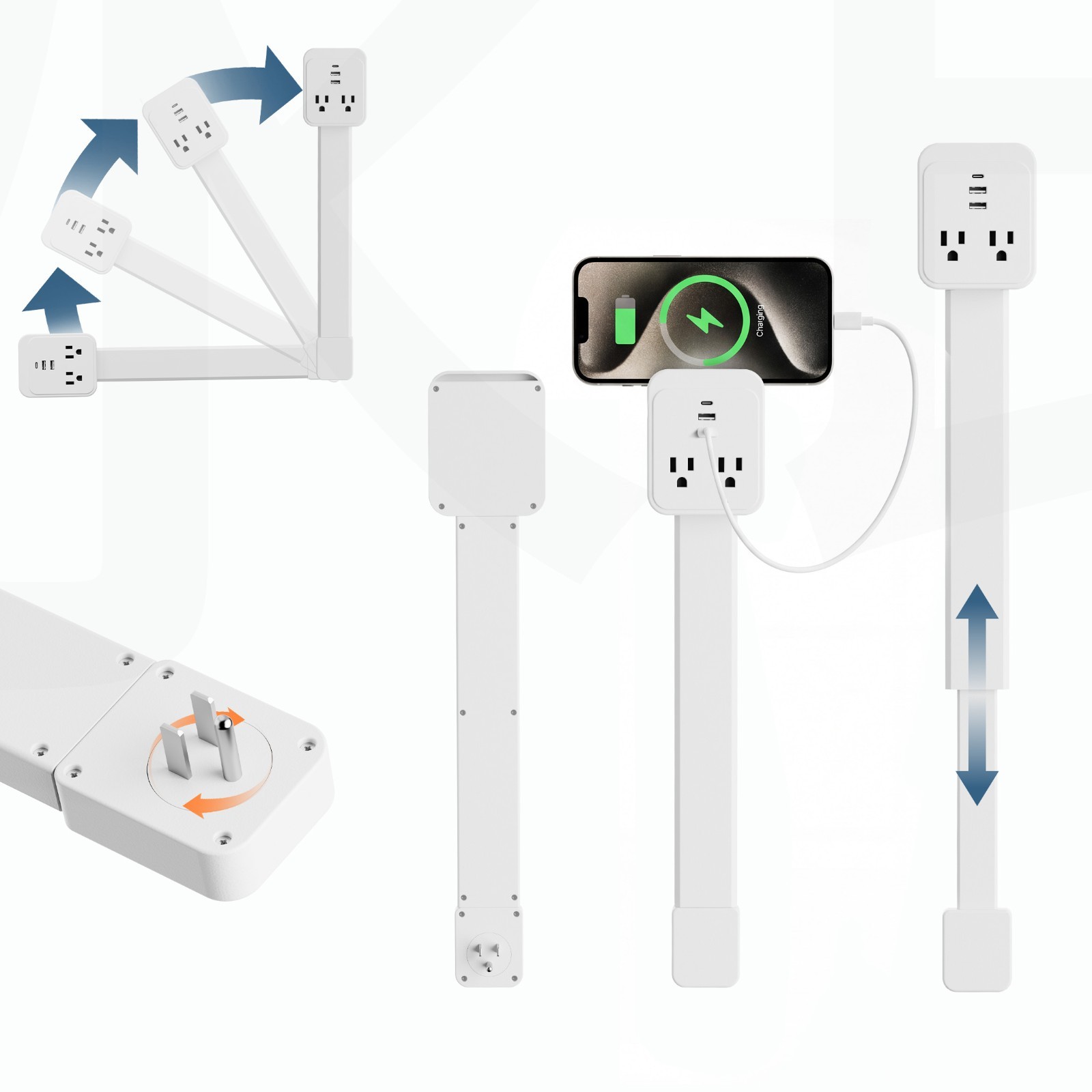 Outlet Electrical Outlet Extender Stick. Features USB-C, 2 USB-A, and 2 AC Outle gallery