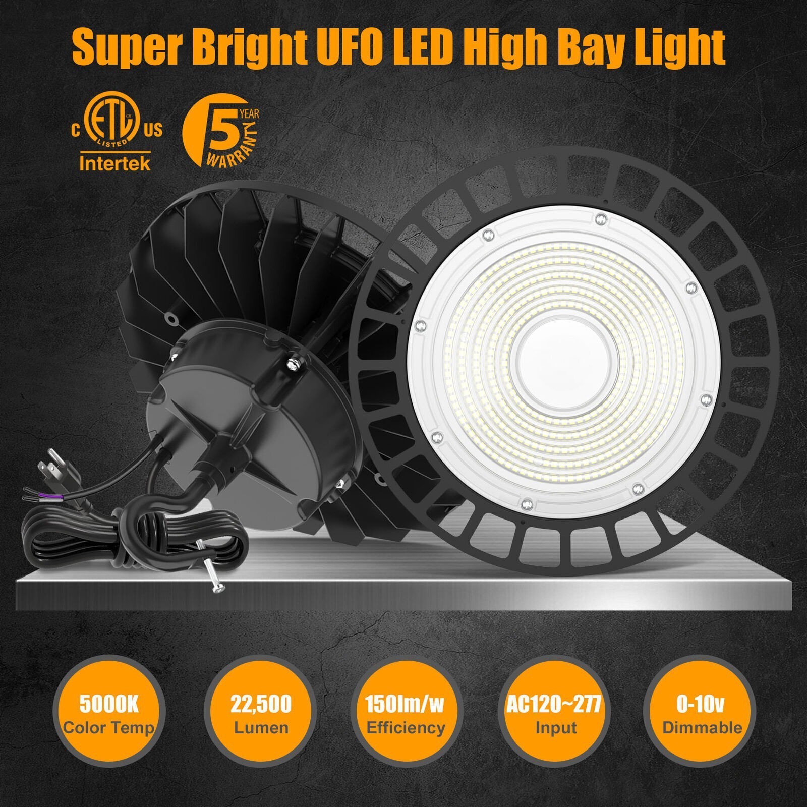 150W 200W 240W LED UFO High Bay Light Commercial Warehouse Shop Fixture 5000K US gallery