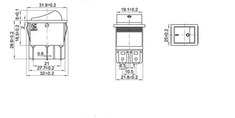 Panel Mount Rocker Switch I/O 4 Pins With LED Light Color 16A 250VAC/20A 125VAC gallery