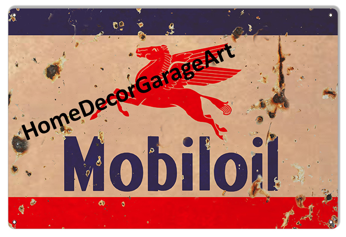 Mobiloil Mobil Oil Rectangle Shape Sign, Flat Metal Vintage Style Garage Art gallery