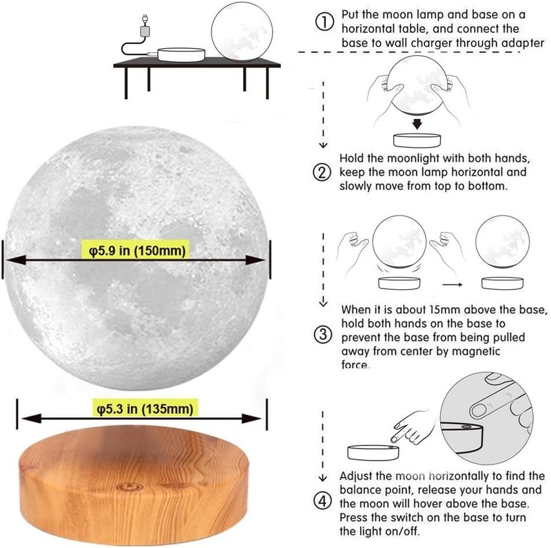 Floating 3D Printed Moon Lamp - Stunning Gift with Color Modes & Remote Control gallery