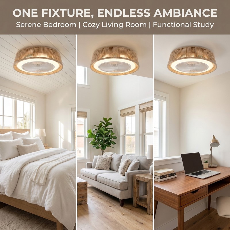 21 inch Flush Mount Boho Caged LED Ceiling Fan with Light Modern Remote APP Kit gallery