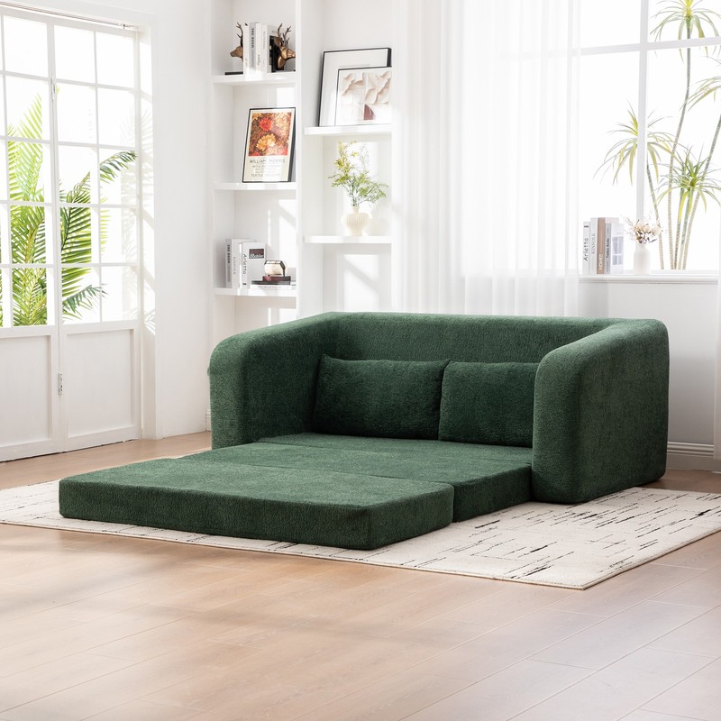 71" 2-in-1 Pull Out Foldable Loveseat Sofa Bed with Armrest & Backrest Pillows, gallery