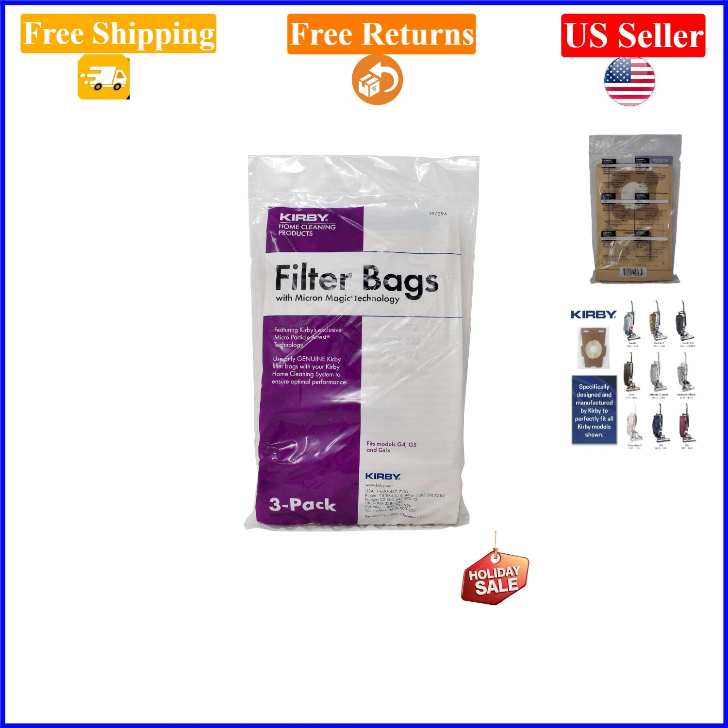 3-Pack Kirby Genuine Micron Magic Vacuum Bags for G3-G6 gallery