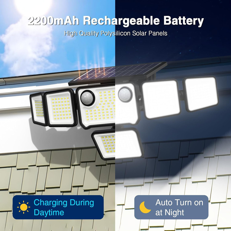 6000LM Solar Motion Sensor Lights Outdoor 6 Head Flood Light 2 Pack gallery