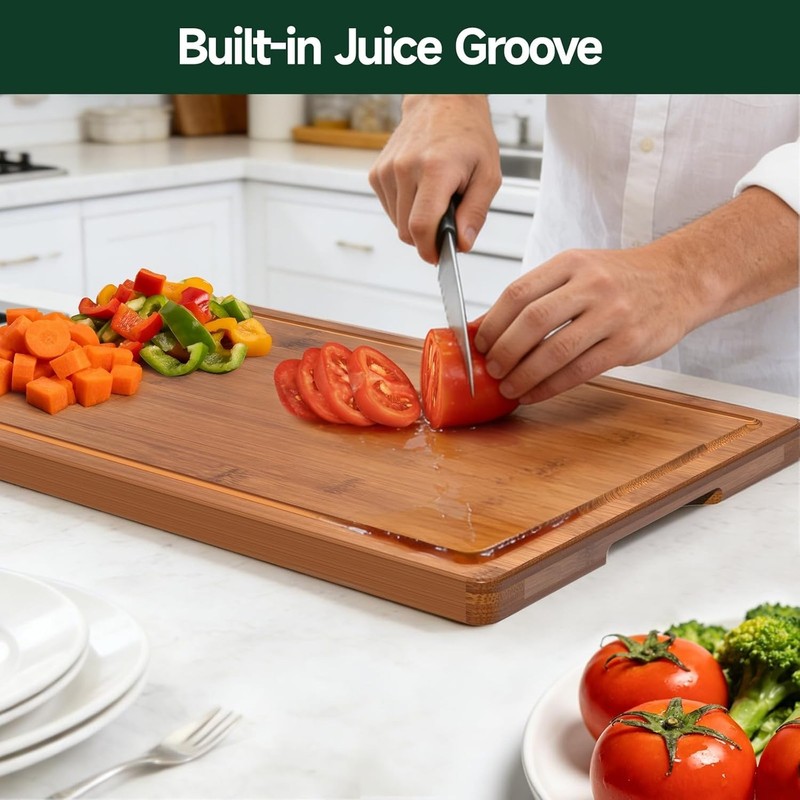 3pc Bamboo Cutting Board Set Crack Resistant Juice Groove Butcher Block gallery