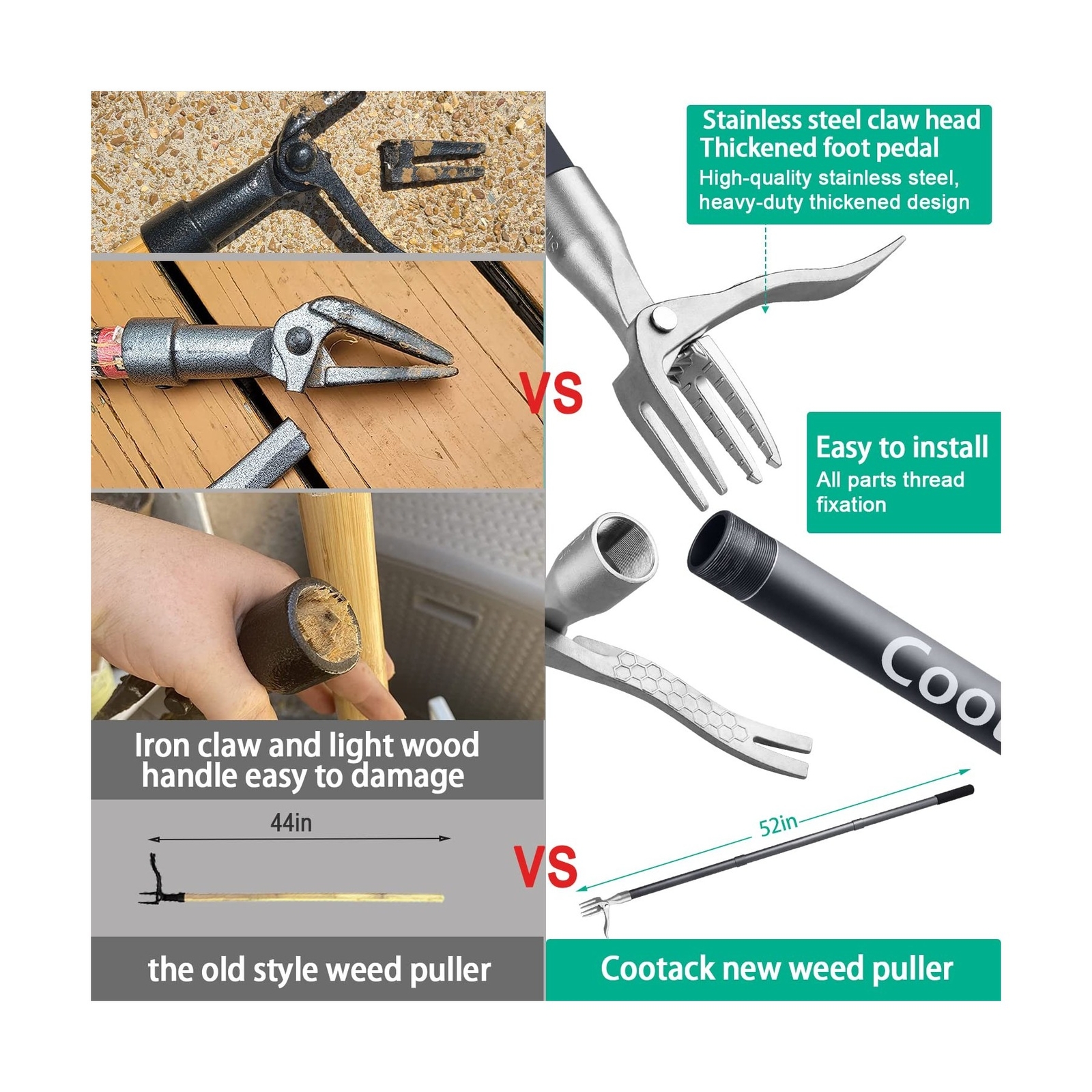 Cootack 52'' Weed Puller Long Handle Stand-up Weeding Tool, Long Hand Weeder ... gallery