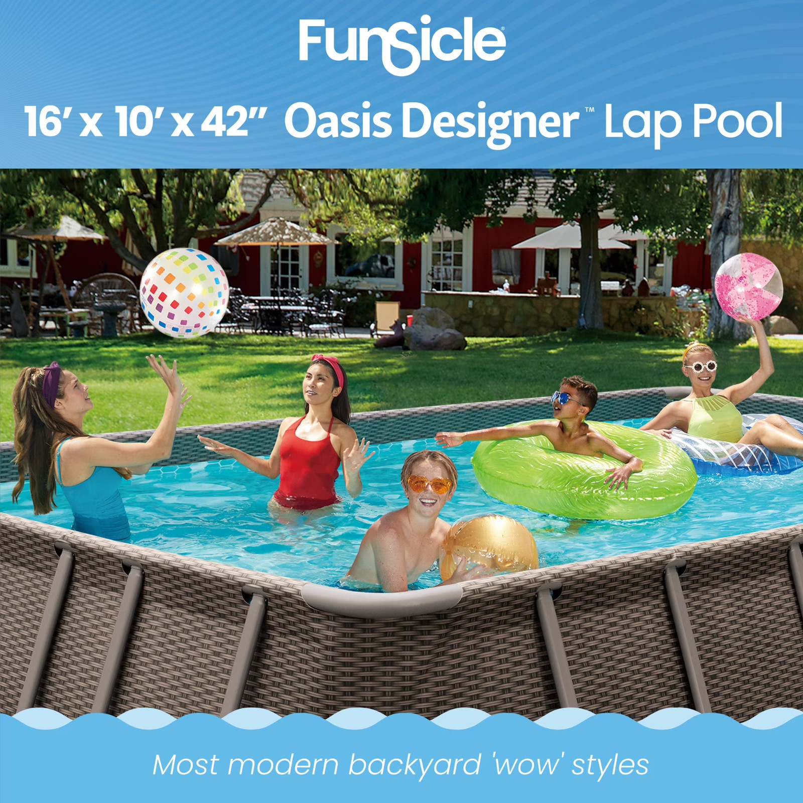 Funsicle Oasis Designer Lap 16' x 10' x 42'' Rectangular Above Ground Pool gallery