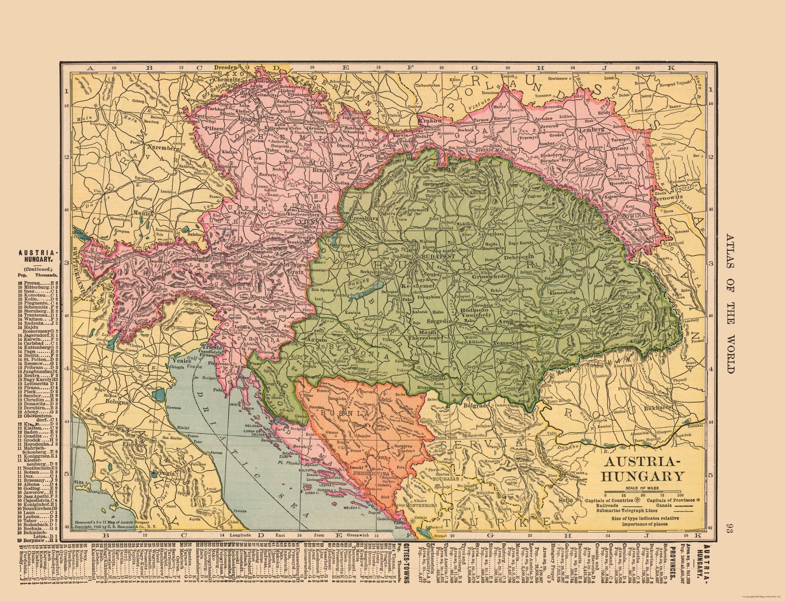 Historic Map - Austria Hungary - Hammond 1910 - Vintage Wall Art gallery