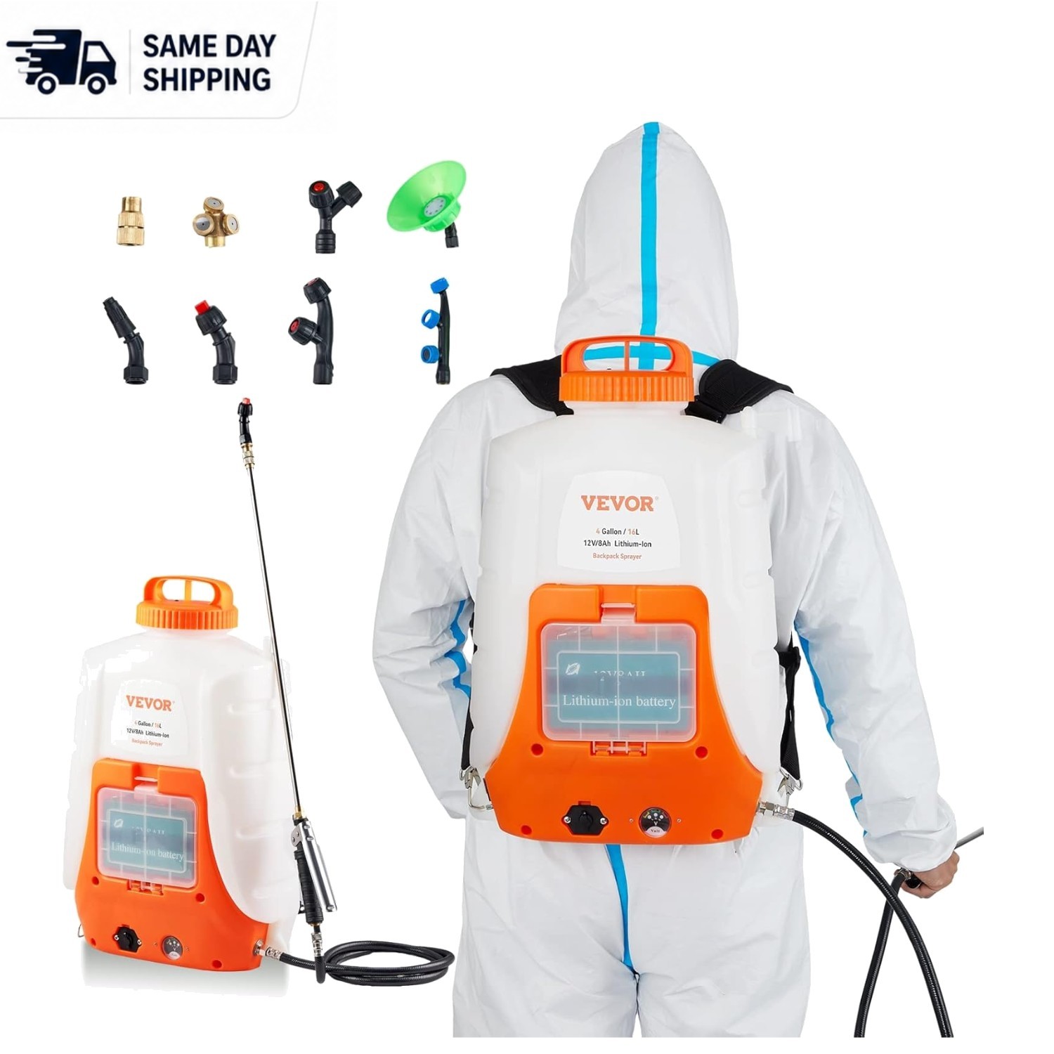 Ergonomic 4 Gal Backpack Sprayer: 0-90 PSI Adjustable with 8 Nozzles Included gallery