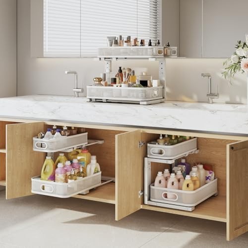 2 Pack Under Sink 2-Tier Pull Out Cabinet Organizer, Height Adjustable, White gallery