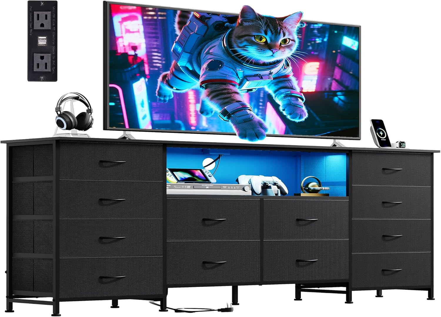 Stylish 12 Drawer Dresser with LED Light & Charging Station for Bedroom & Living gallery