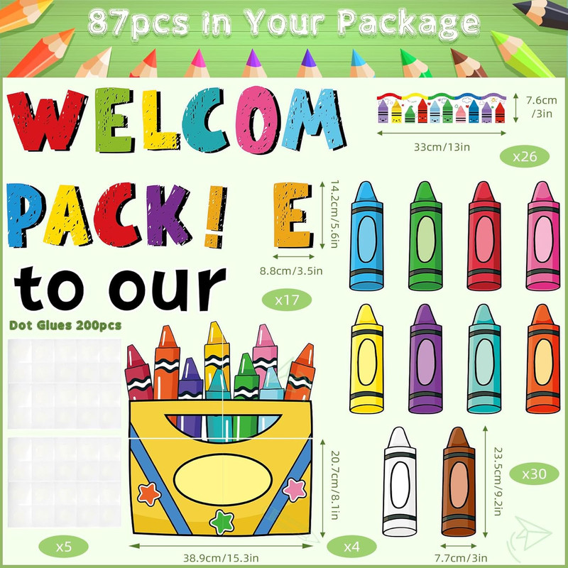 87Pcs Classroom Bulletin Board Decorations Set，Back to School Crayon Themed Clas gallery
