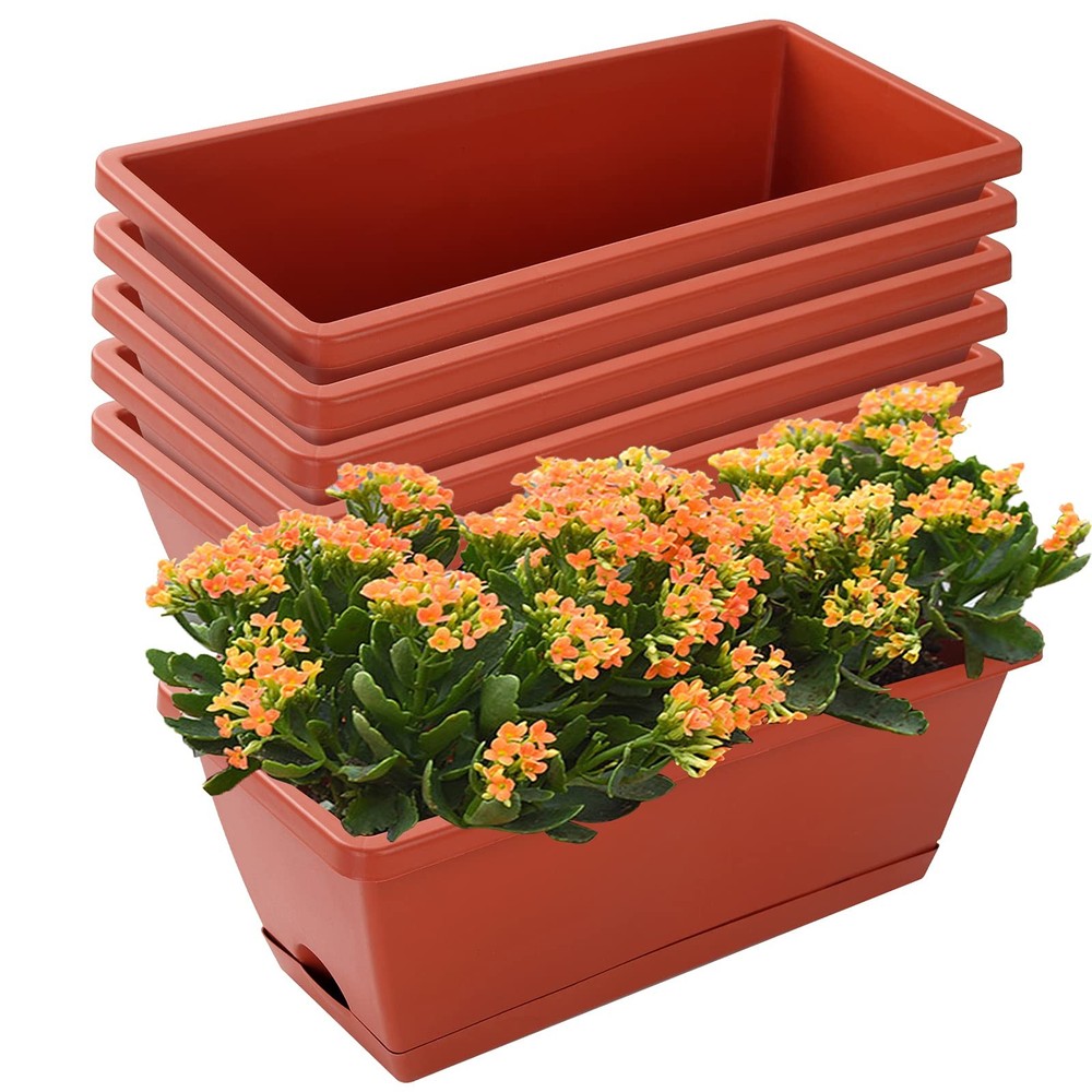 7Pack 17in Plastic Window Box Planters with Saucers Red Indoor/Outdoor