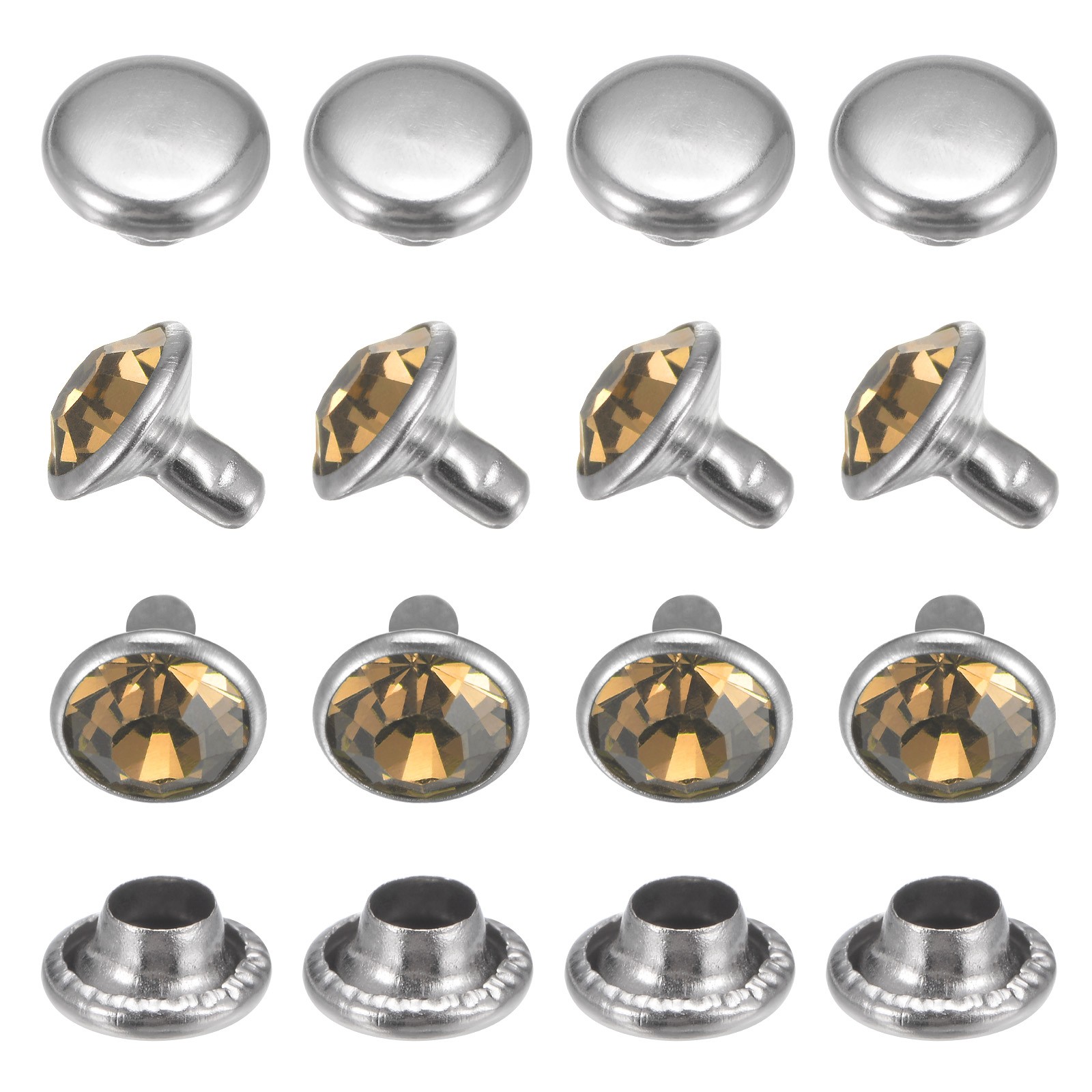 Clear Rhinestone Rivets [100pcs] - Crystal Rivets - [Smoke Yellow - 0.31 IN] gallery