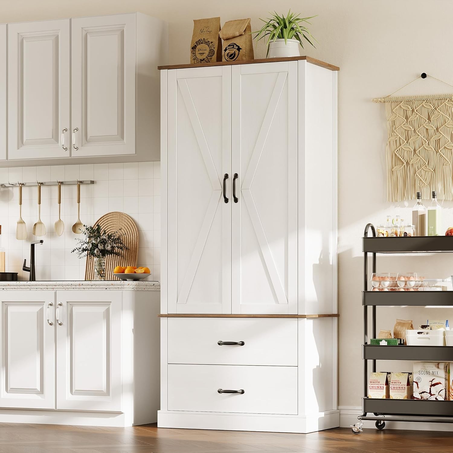 65in Tall Kitchen Pantry Cabinet Storage Cabinet with Doors & 2 Large Drawers gallery