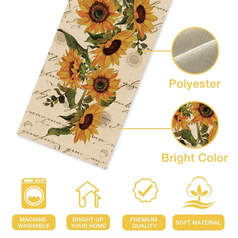 Fall Sunflowers Table Runner, Vintage Spring Summer Flower Home Kitchen Dining gallery