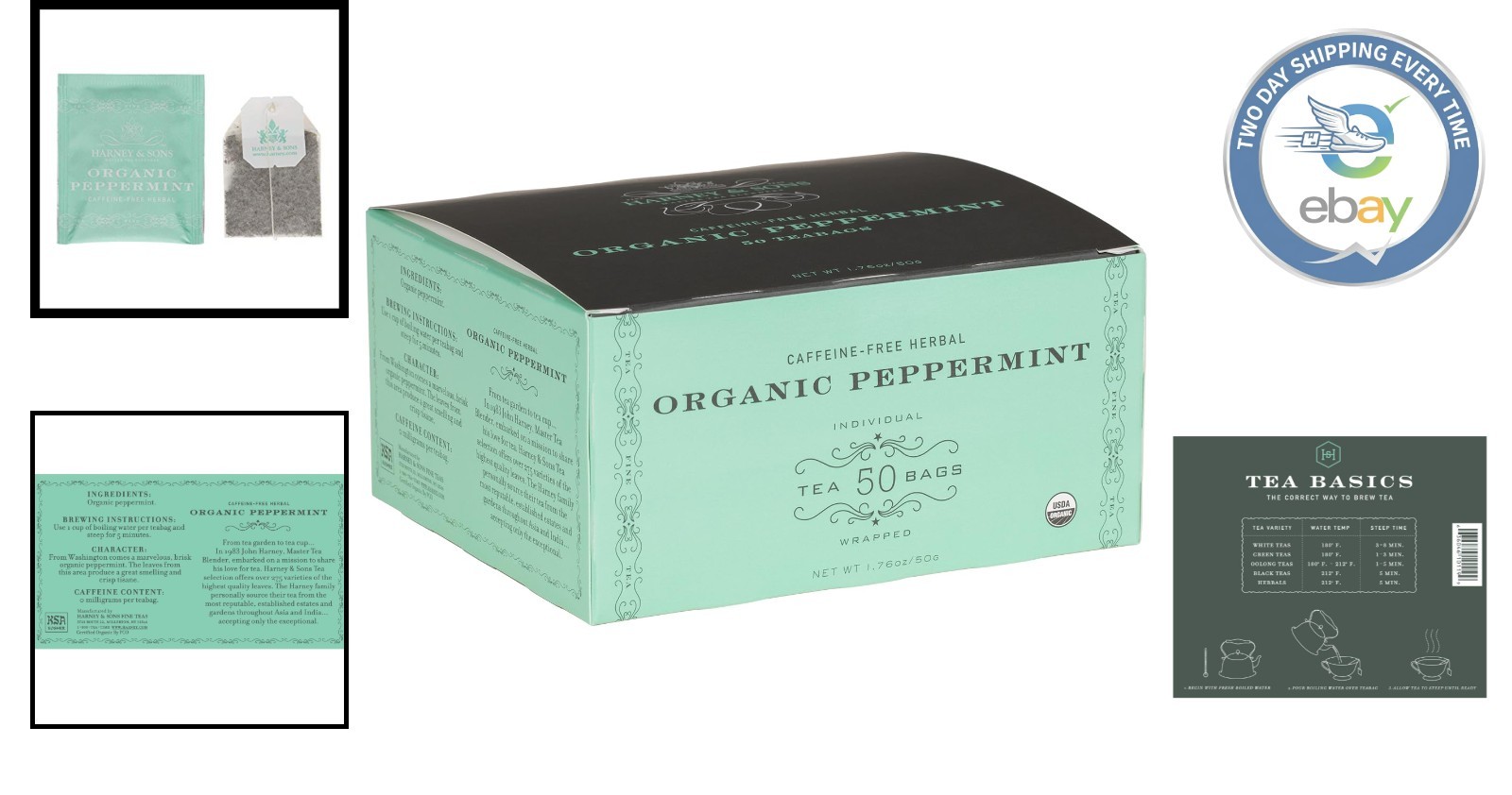 Harney & Sons 50 Count Organic Peppermint Tea Bags - Calm Your Stomach gallery