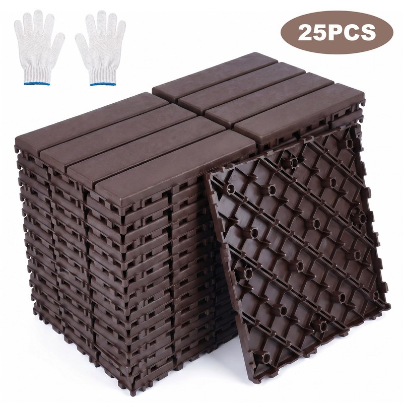 25/50/75/100 PACK Deck Patio Tile Interlocking Plastic Flooring Pavers 12x12''