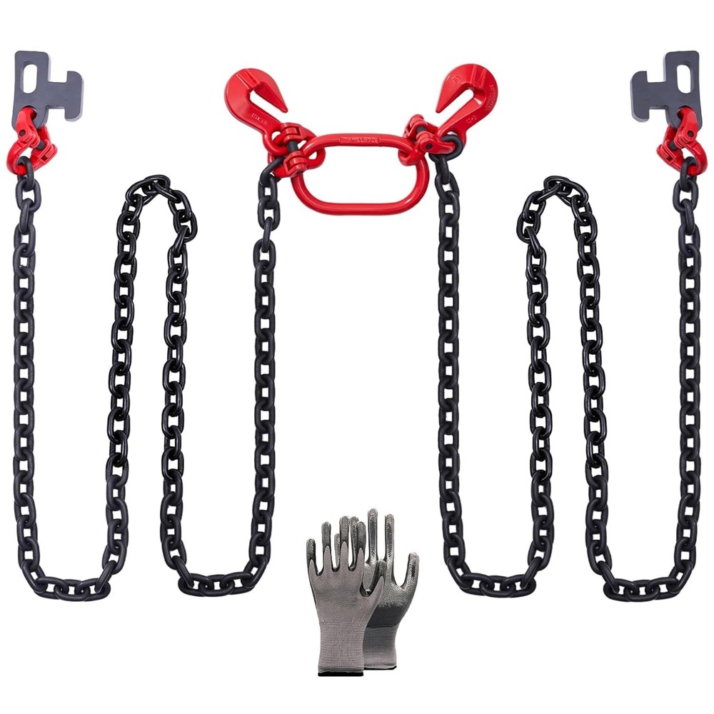 G80 Shipping Container Loading Chain 1/2" x 5', Container Hooks w/ Hot Dip Chain