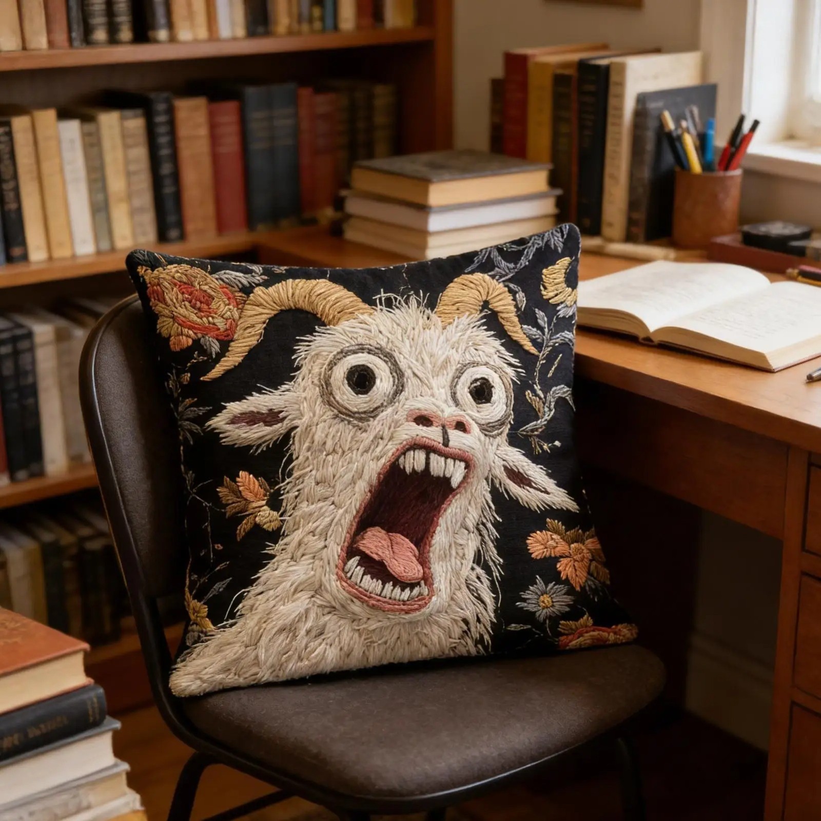 Surreal Art Screaming Goat Linen Pillow Covers Cushion Case Housewarming Gift--- gallery
