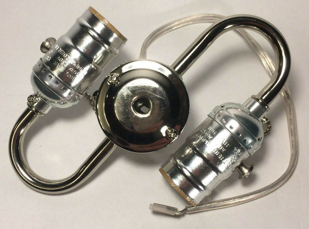 New Wired S-Type 2-Light Lamp Cluster w/ Pull Chain Sockets, Nickel Finish #412N gallery
