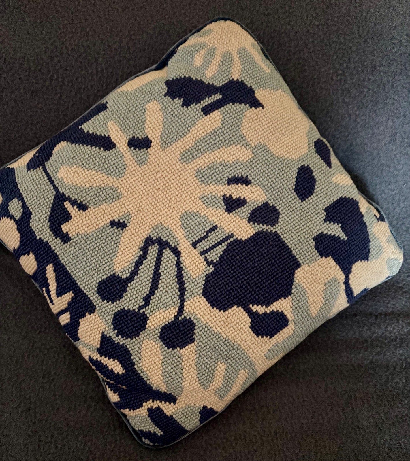 NEEDLEPOINT CHAIR PILLOW 9"x9", NAVY, CREAM & LIGHT BLUE gallery