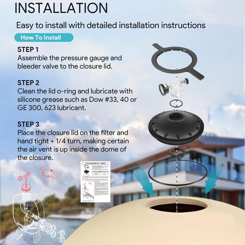 154856 8.5 inch Black Buttress Thread Closure Kit Tank Lid for Pentair Triton gallery