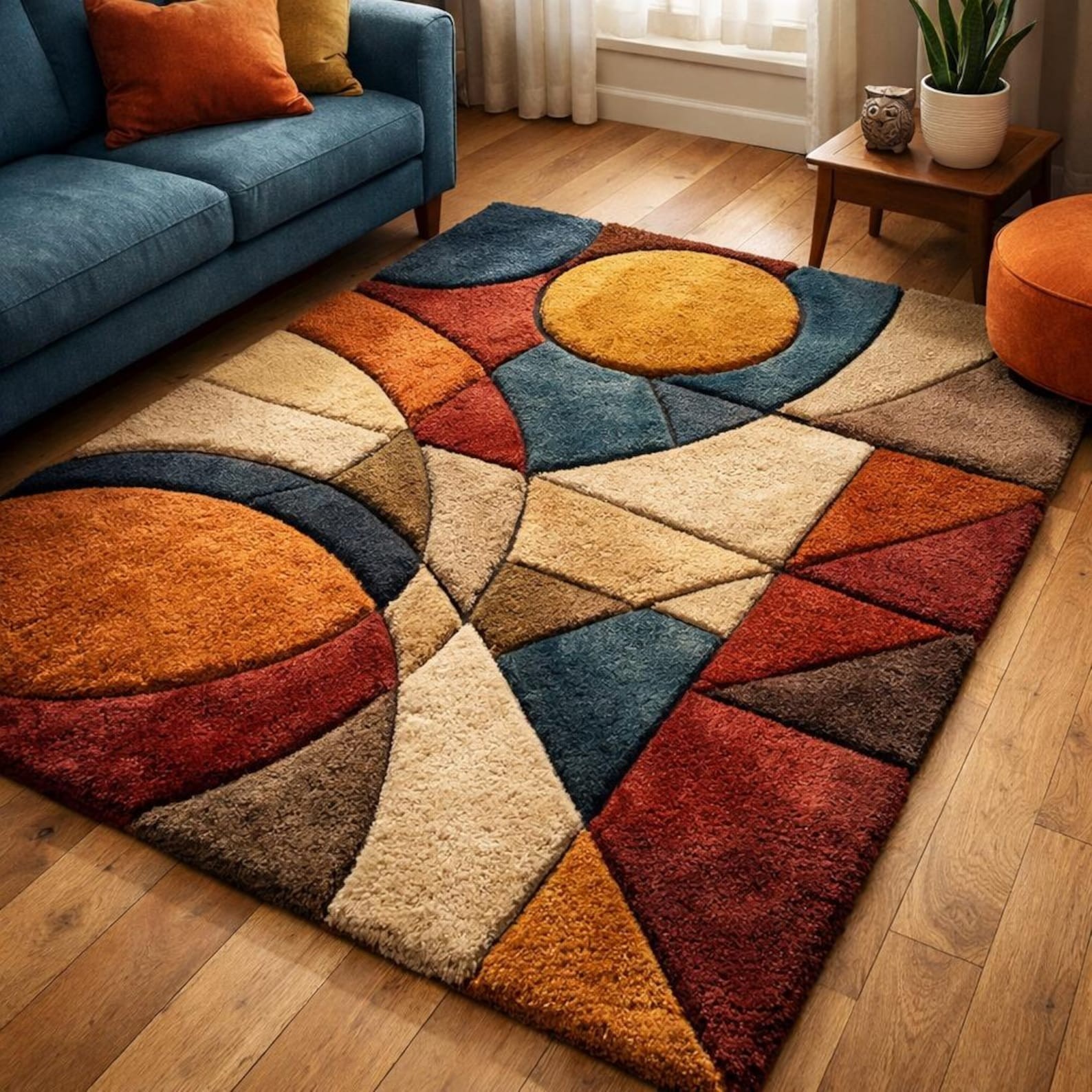 Mid Century Abstract Hand Tufted Rug for Living Room, Timeless Geometric Carpet. gallery