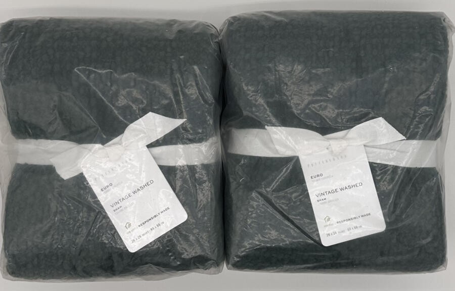 Pottery Barn Vintage Washed Cotton Linen Comforter EURO Shams (2) ~ Pine Green gallery