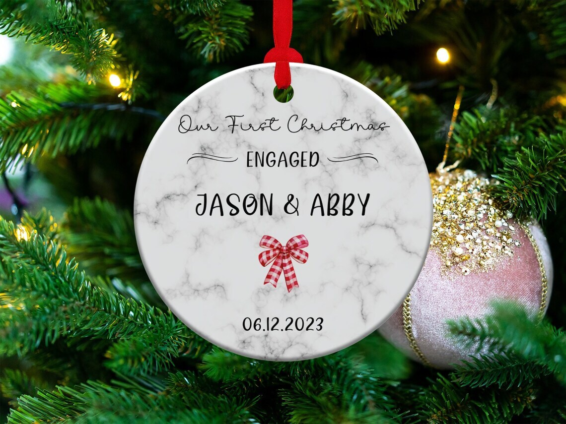 Personalized First Christmas Engaged Ornament, Custom Engagement Keepsake gift gallery