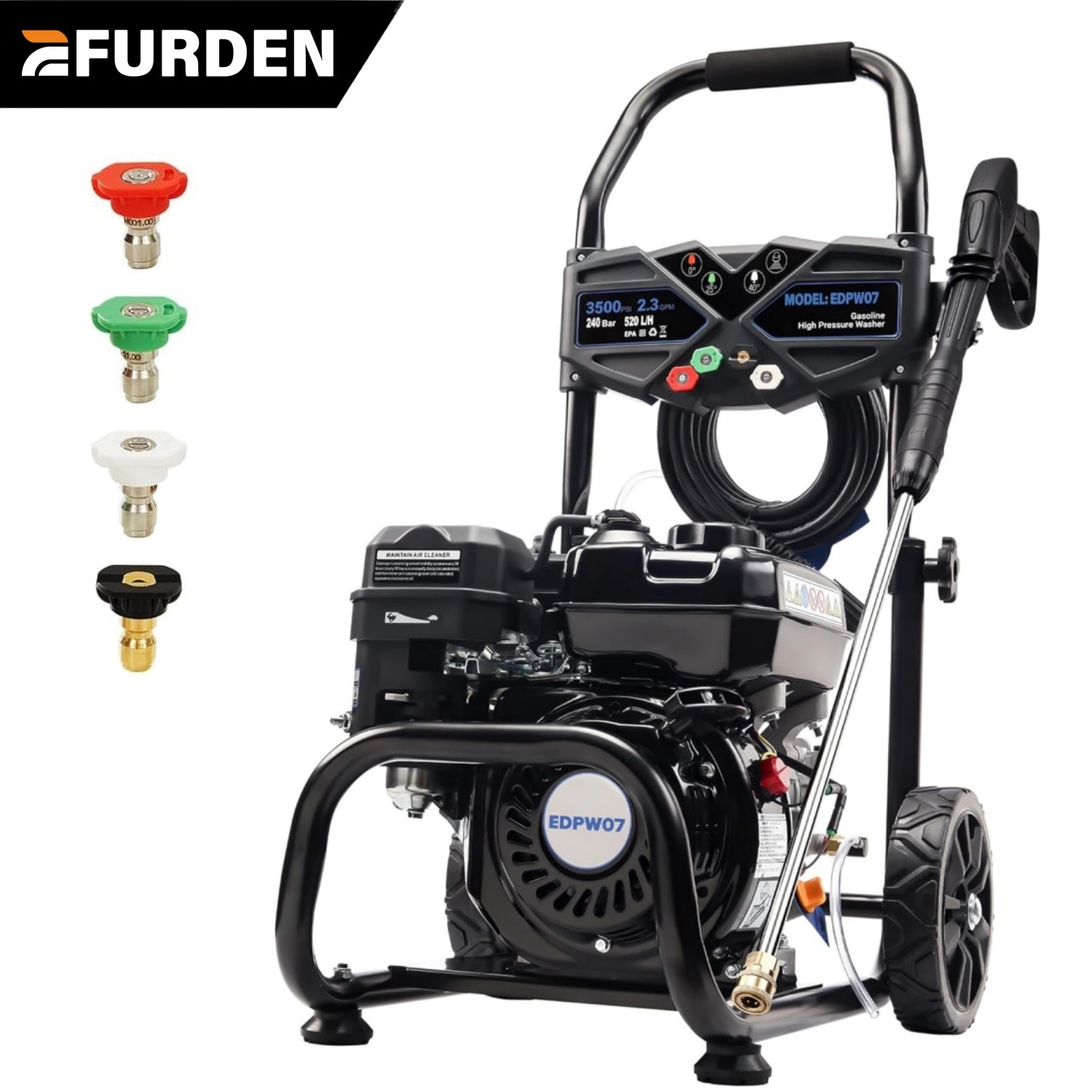 Efurden Gas Power Washer 3500PSI 2.3GPM Pressure Washer with Soap Tank&4 Nozzle gallery