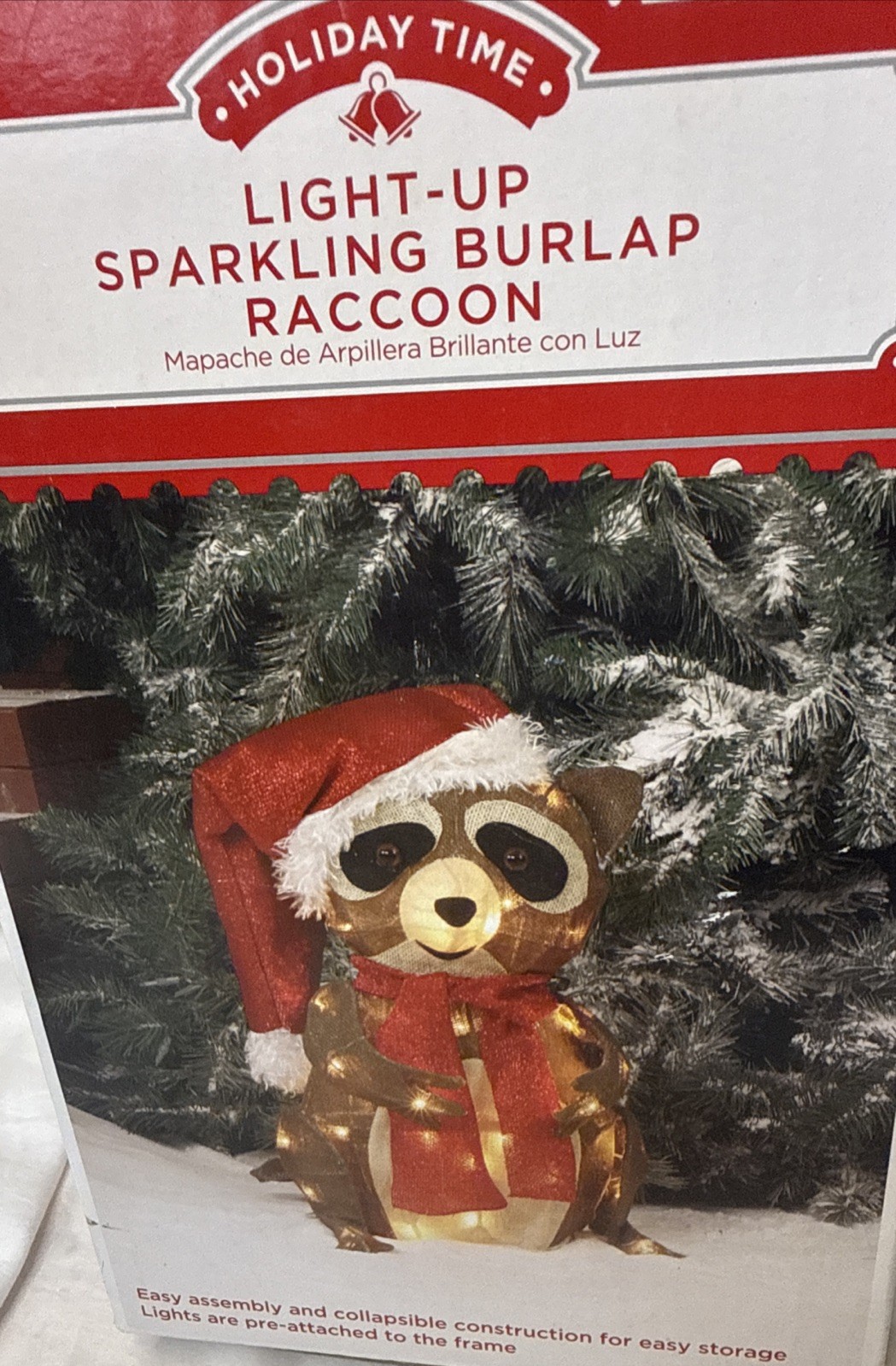 Holiday Time Light Up Burlap Raccoon Outdoor Christmas Rustic Forest Snow Cabin gallery