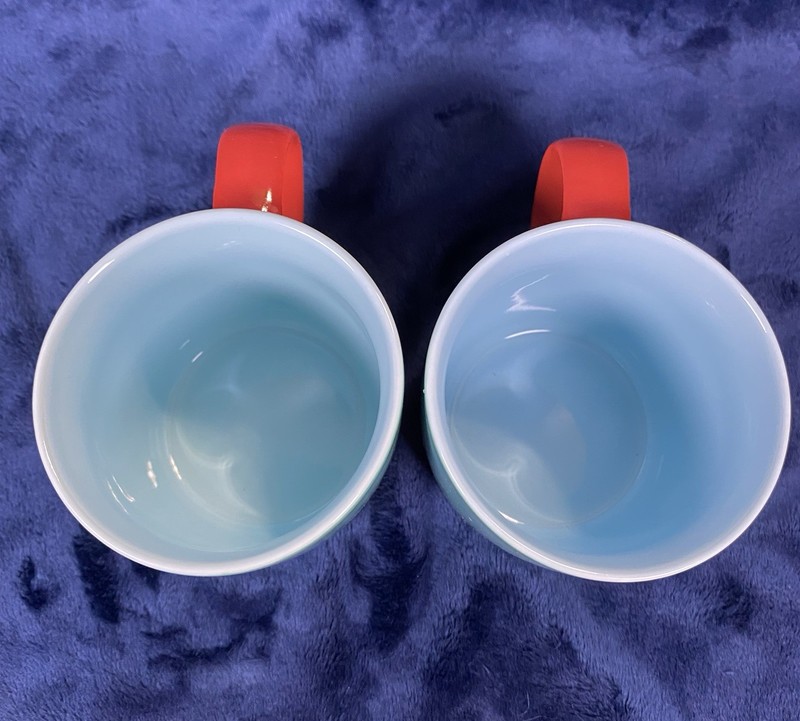 Starbucks Two 2024 Coffee Mugs Ceramic Marble Blue Green Red Handle 11 oz New gallery
