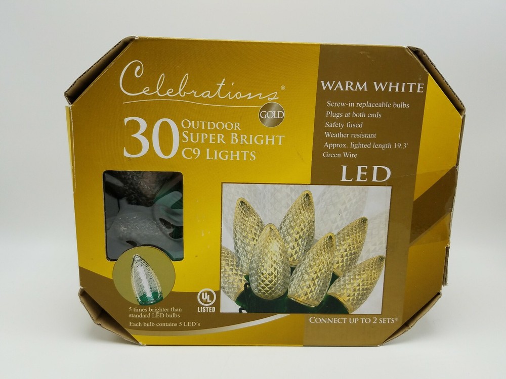 LED Warm White Lights Celebrations 9238882 Outdoor Super Bright C9 30ct Holiday