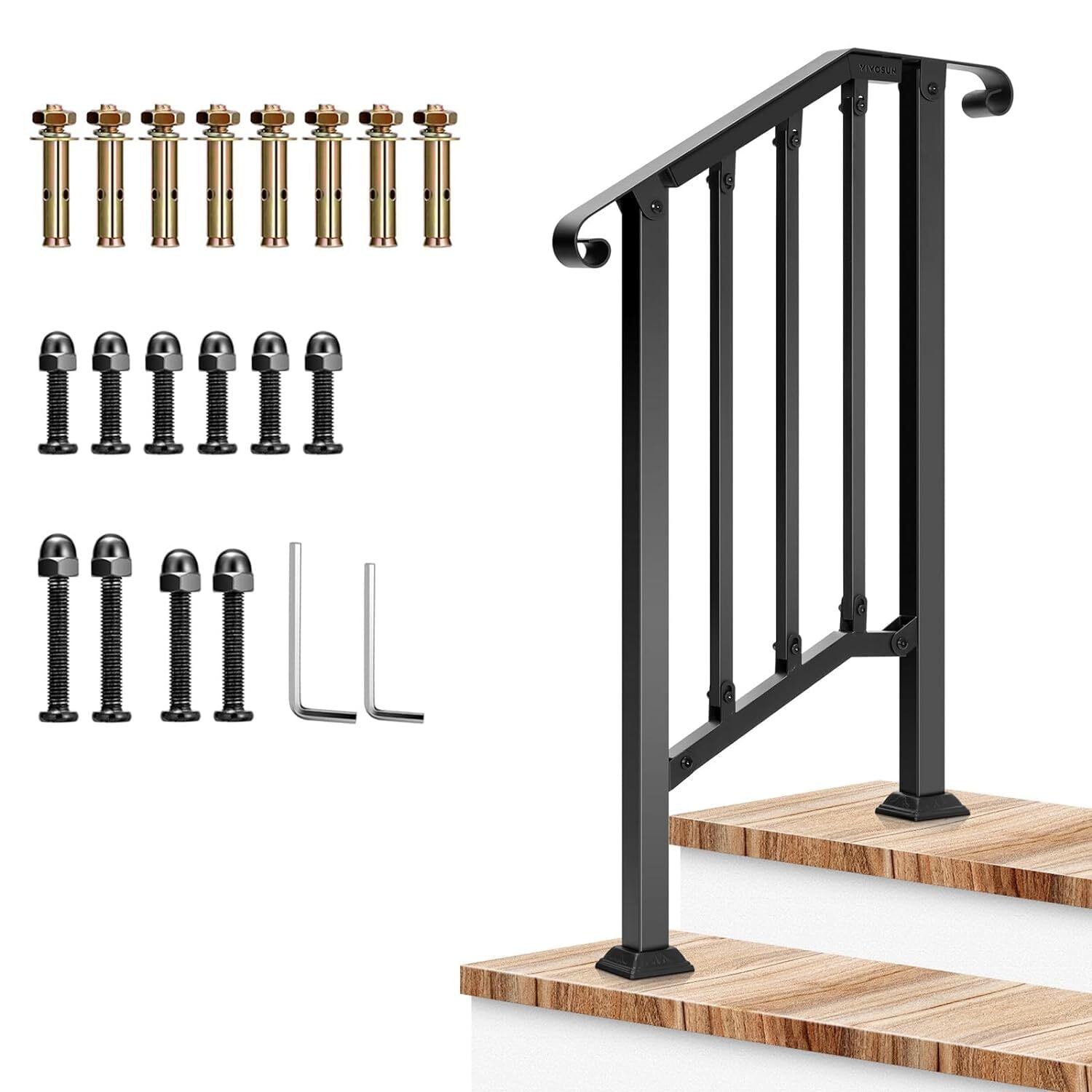 VIVOSUN Wrought Iron Handrails 1-2 Step Outdoor Stair Railing, Porch Post 0-35° gallery