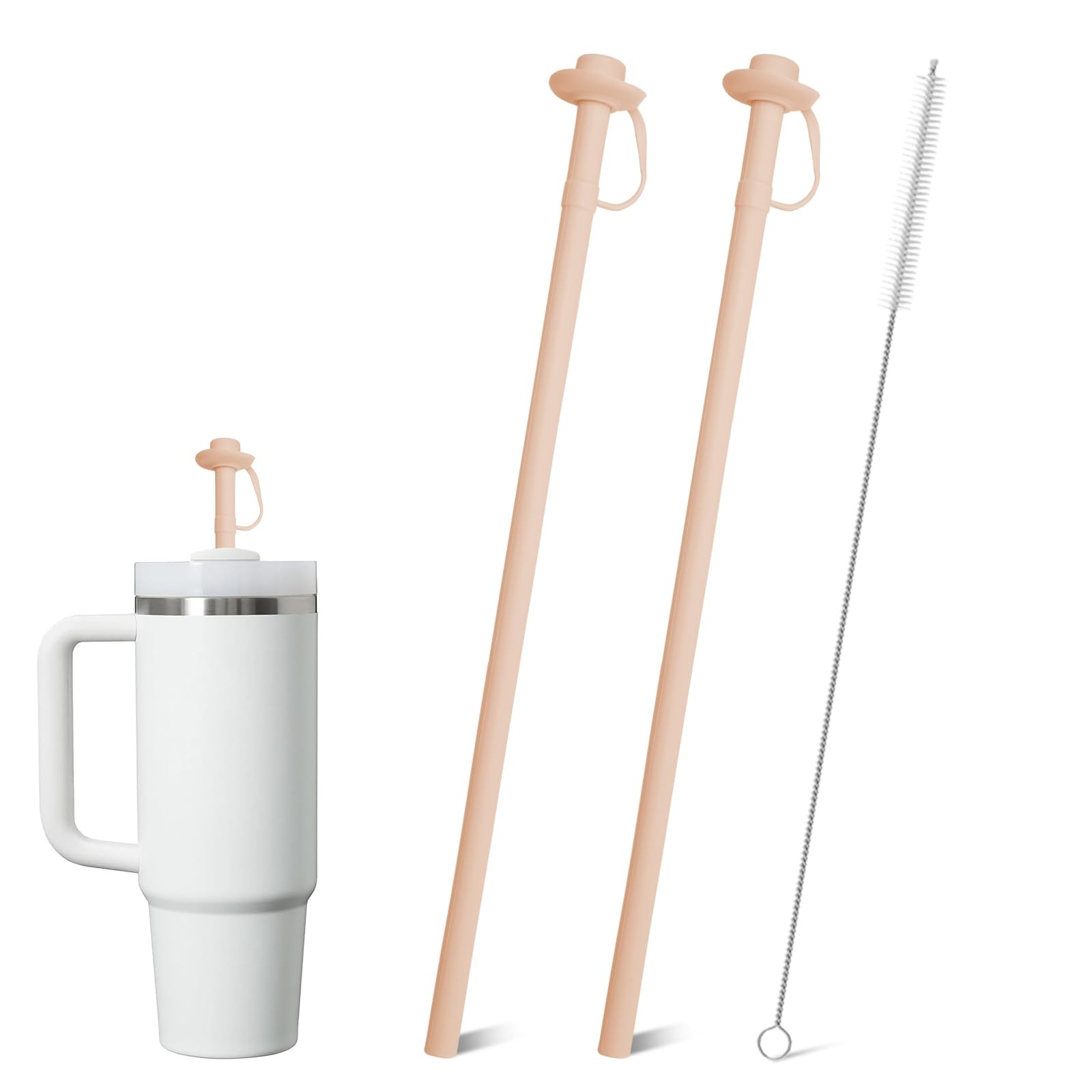 2 Pack Reusable Silicone Straws with Cover, Bite-Safe, 12”Long Collapsible gallery
