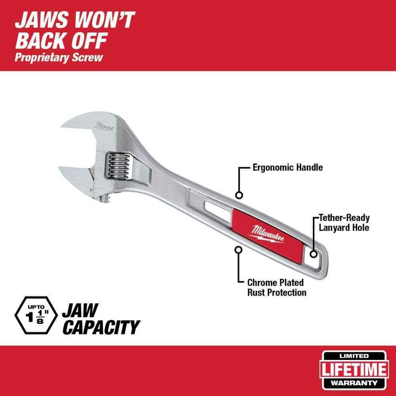 Milwaukee Adjustable Wrench Parallel Jaw Hand Tool Chrome Plated Steel 8 Inch gallery