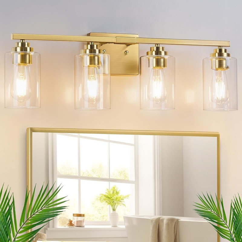 Versatile Modern Vanity Light Fixture - 4-Light Brushed Gold with Clear Shades gallery