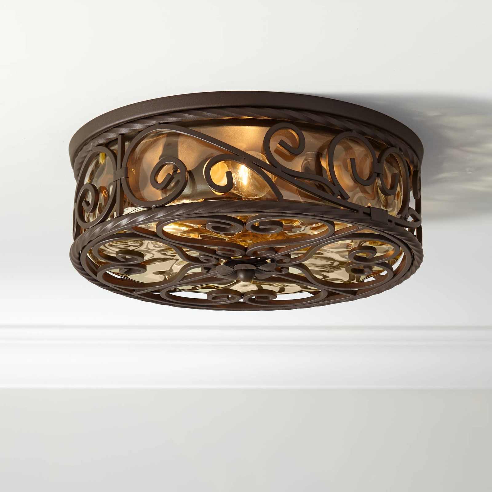 Casa Seville Rustic Flush Mount Outdoor Ceiling Light Fixture Dark Walnut 15" gallery