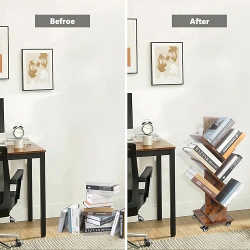 Rotating Tree Bookshelf - 360°Space-Saving Bookcase, 7 Tiers Big Brown gallery