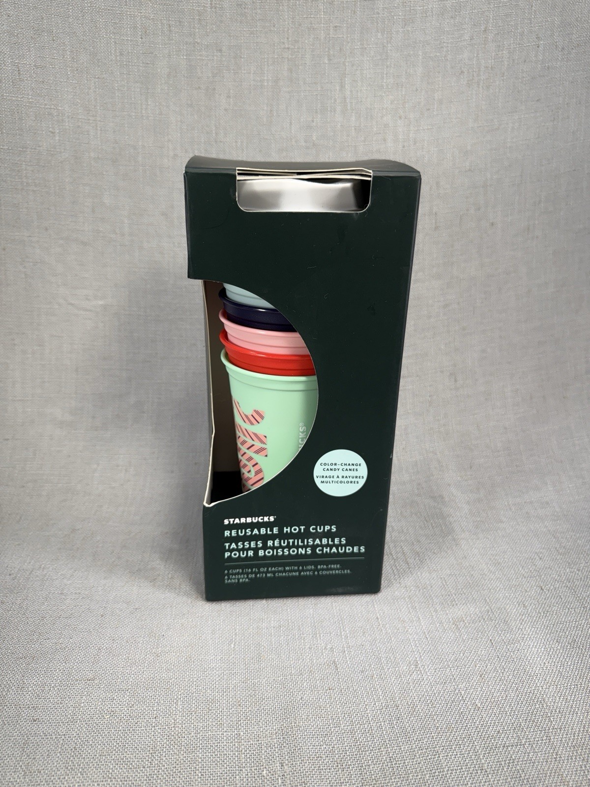 Starbucks Color Change Reusable Hot Cups 16oz Set of 6 Holiday Candy Cane gallery