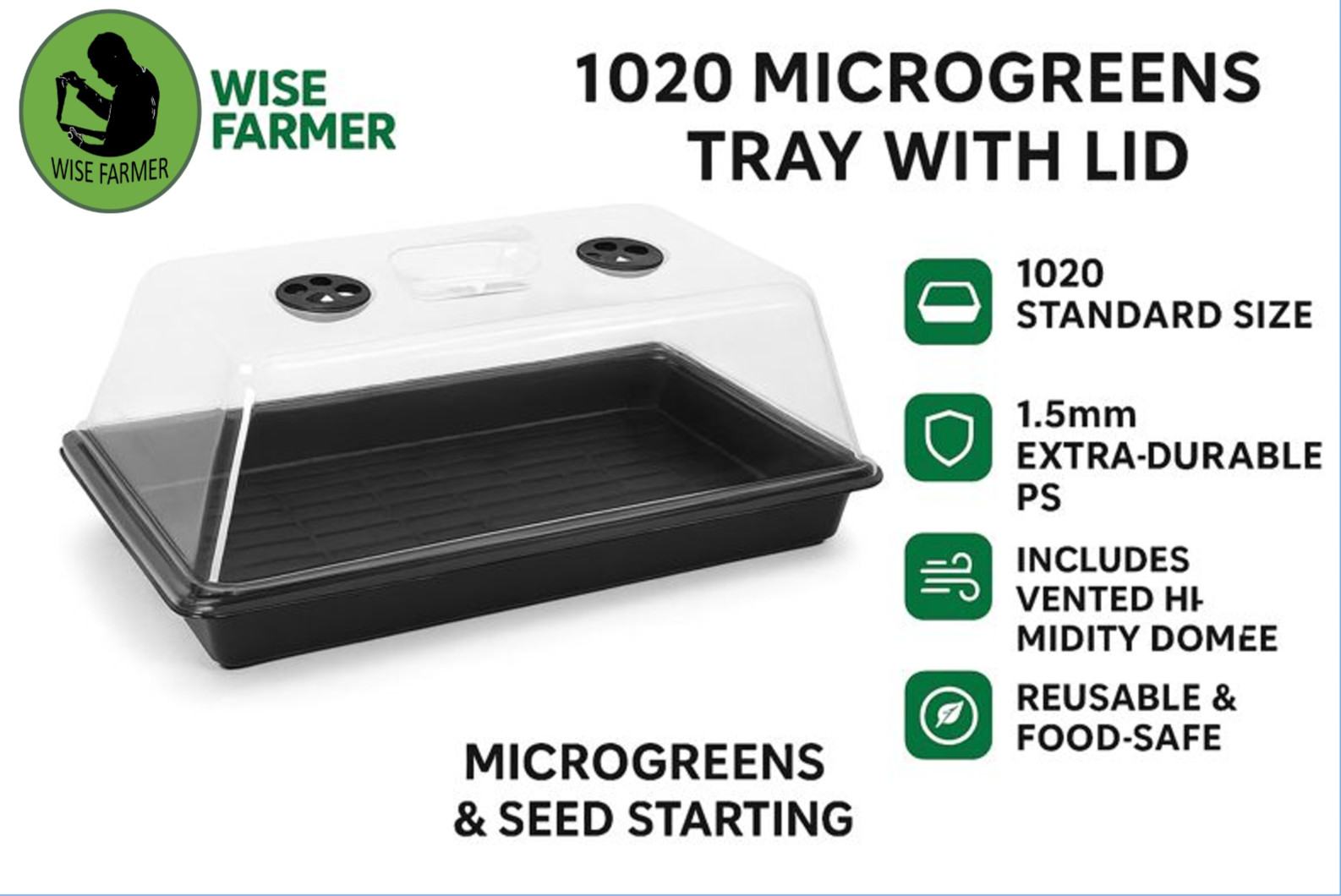 1020 Microgreens Tray with Lid| Heavy-Duty 1.5mm PS Seed Starting & Microgreen gallery