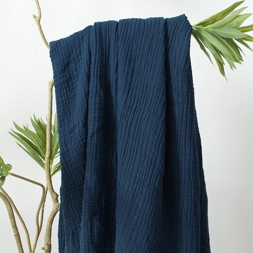 100% Cotton Muslin Throw Blanket 90" X 90" Size，4-Layers Queen Navy Blue gallery